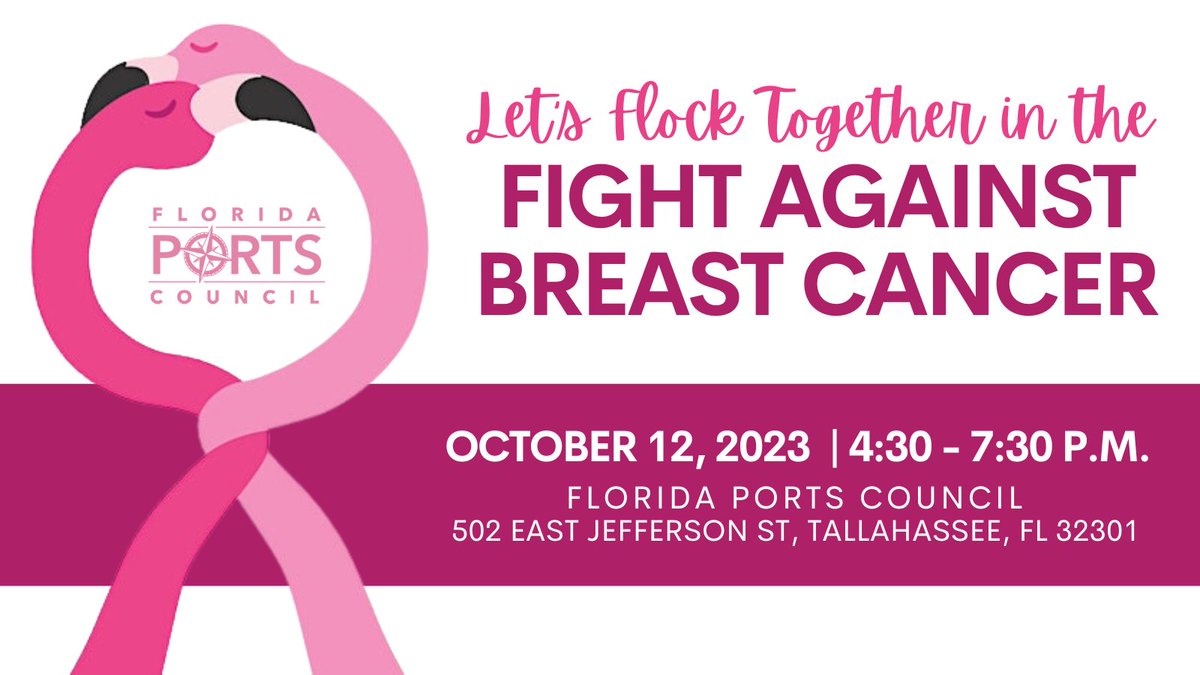 FloridaPorts's tweet photo. Flock together with us in the fight against cancer. We’re taking the #FlamingoChallenge to support women battling cancer. Join us for #PinkPowerHappyHour on Oct. 12 as we support a good cause. Get your tix today: https://t.co/YdS9dWS0Dp. @TMHFORLIFE Foundation @FirstCommerceCU https://t.co/tdvfgmj7qe