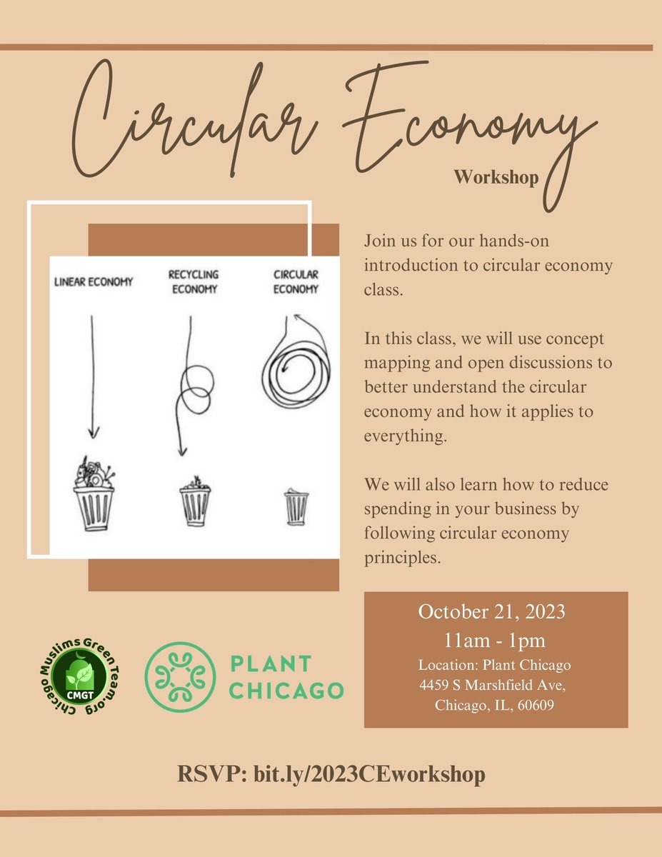 ChiMuslimsGreen's tweet photo. Join our upcoming event!

Interested in green business? 

Let's learn the concept of Circular Economy from The Plant Chicago. We will also tour their facility and enjoy their farmer market.

Register here: https://t.co/vzmecyD4tC https://t.co/P7ZV1shGk4