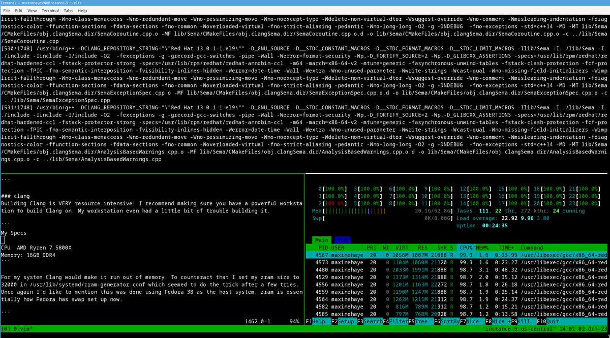 maxinehayes90's tweet image. I&apos;ve got Clang building again now on this powerful Google Cloud VM. It&apos;s holding up pretty good so far. I Got the stage 3 notes refined last week and I&apos;m now refining stage 4!

#linux #openela #linuxfromscratch #rocky