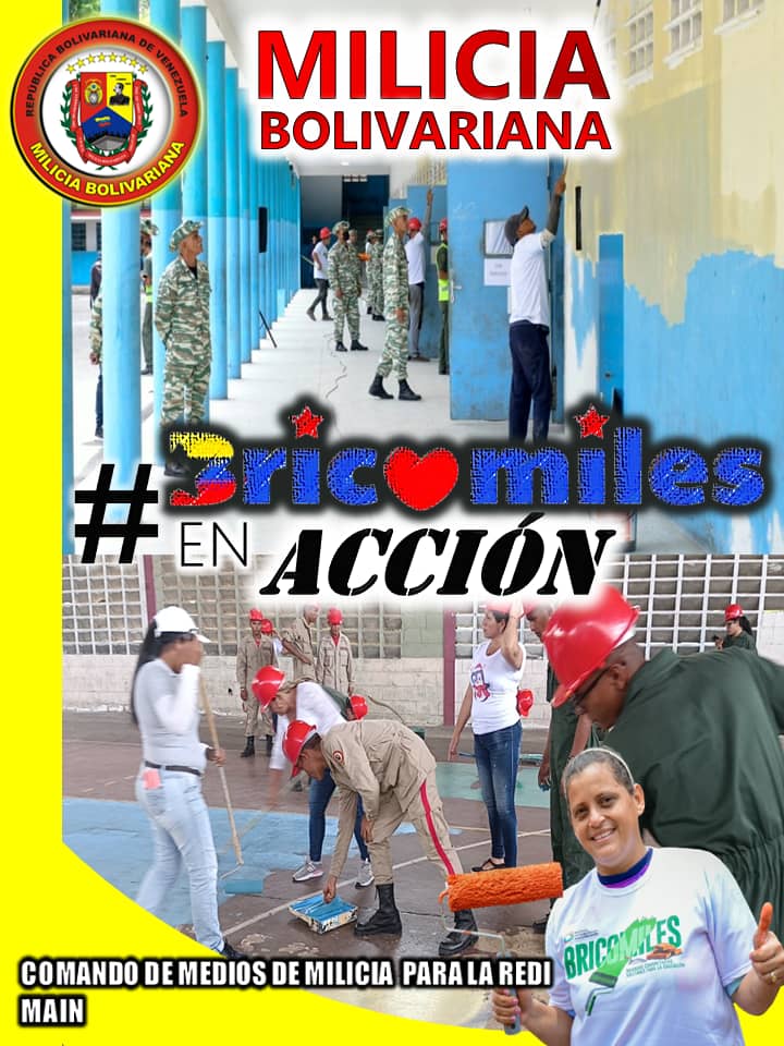 El CMREDIMAIN con todo el personal de milicianos, materiales y equipos en perfecta unión civico militar y policial, apoya 100% las Bricomiles, contribuyendo al bienestar y progreso de la población neoespartana.. #BricomilesEnAccion