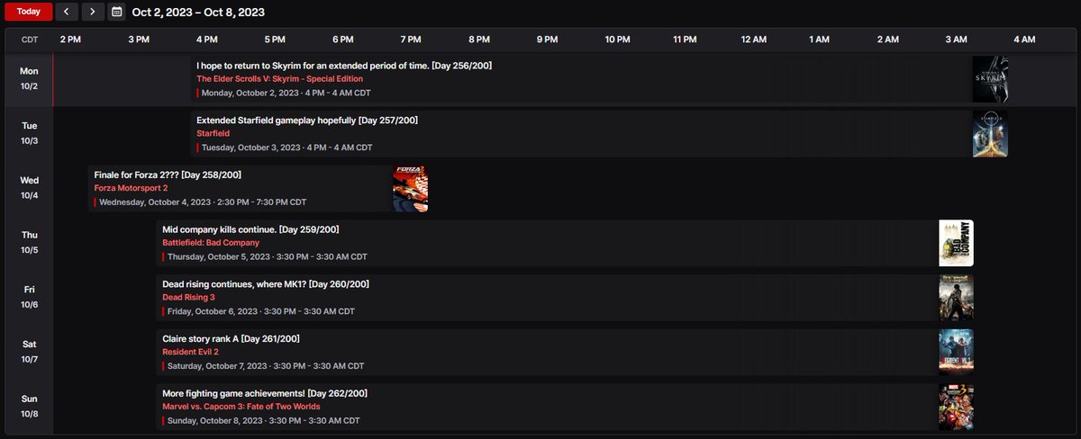 Zemidek's tweet image. I've got to get to bed. Working hard though.
Streaming Schedule for October 2nd to October 8th (Times are US CDT)
#TwitchGaming #Xbox #Completionist #VarietyStreamer 
Twitch.tv/zemidek