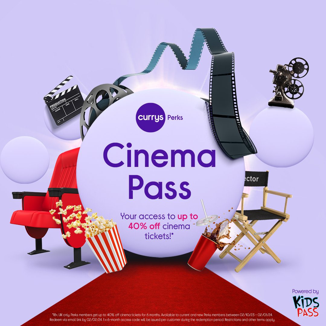 Make the most of half term with the kids and enjoy discounted cinema tickets with Perks Cinema Pass- powered by Kids Pass!📽🍿 currys.co.uk/perks-cinema-p…