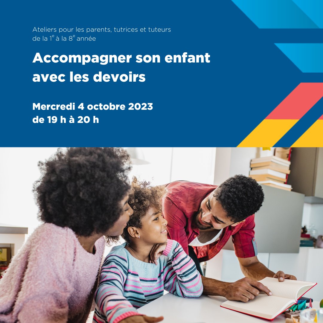 Nous aimerions vous annoncer un atelier qui vous sera offert par les services pédagogiques du Conseil ce mercredi 4 octobre 2023 à 19hl. La thématique de la présentation sera « Les Devoirs » .

Lien Teams: bit.ly/466eUKt