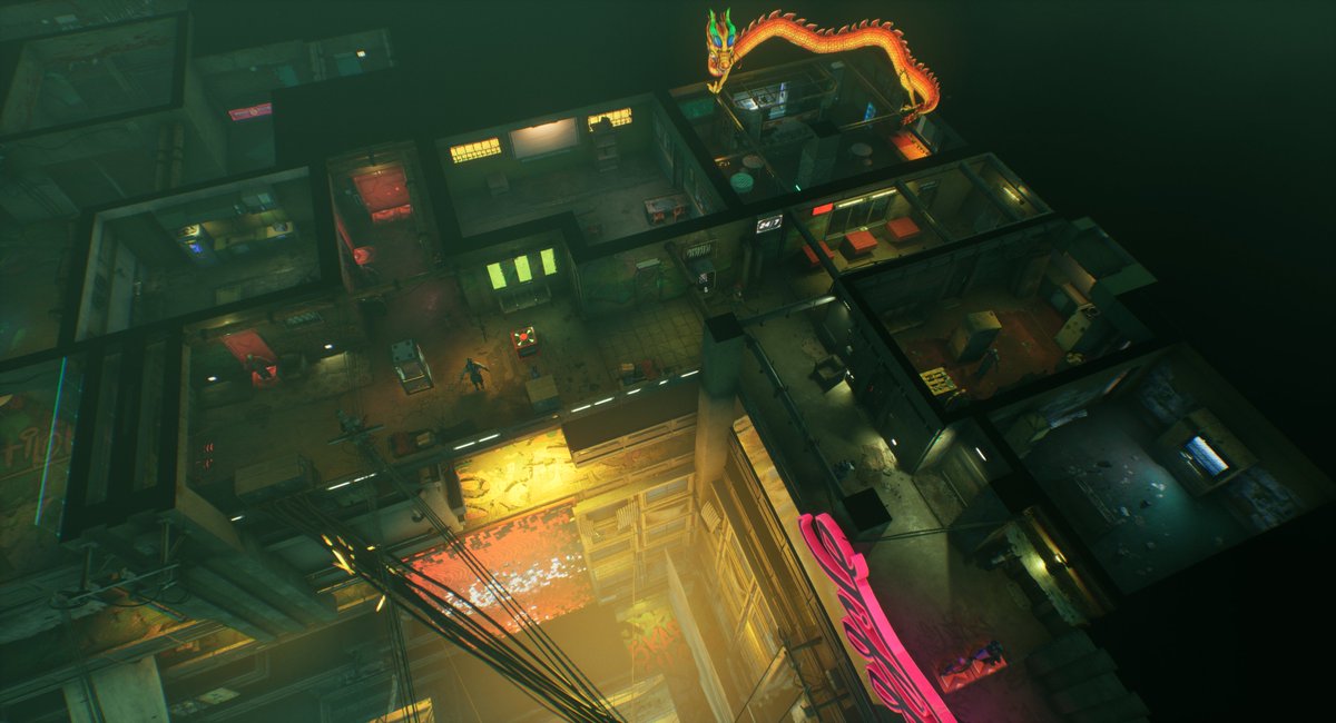 Day 2 of #Blocktober and another chance to pull out a #blockout from <a href="/ShowgunnersGame/">Showgunners</a>. This one had a working title LC07_MB_Walkway as it was one of those combat maps in the Megablock district.

It introduced a new player character while it's L-shaped geometry supported long LoF.