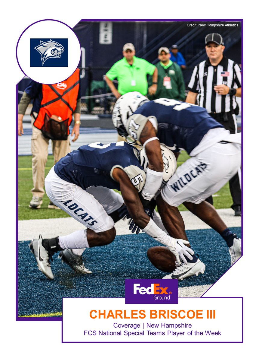 FedEx Ground FCS National Special Teams Player of the Week Congratulations to New Hampshire's Charles Briscoe III. Story: tinyurl.com/2z46sb4t #TeamFedEx #FedEx