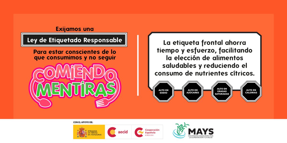 📋 El etiquetado frontal en los envases es clave.🏷️

ℹ️ Debe informar a los consumidores sobre el contenido de azúcares, grasas y sodio en los productos.

👉🏾justiciaalimentaria.org/campana/comien…

#EtiquetadoResponsable #Comiendomentiras #HondurasSaludable 🥗🍏