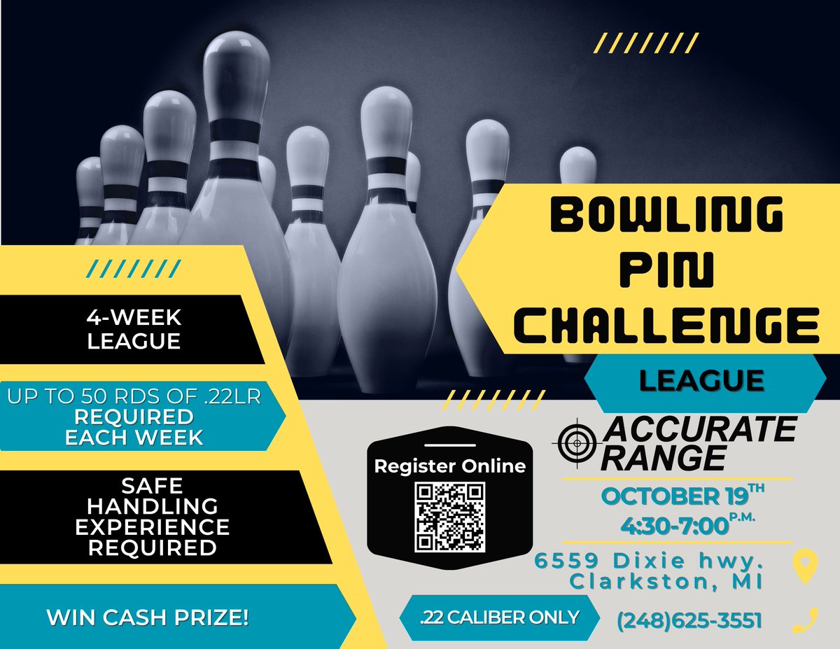 accur8firearms's tweet photo. Our popular Bowling Pin Challenge League is Back! This 4-week league is a ton of fun and open to shooters of all experience levels. To learn more or to register over the phone please call (248)625-3551. Follow the link below to register online.
https://t.co/zY0BYTVkdz https://t.co/fc3BIZ50g1