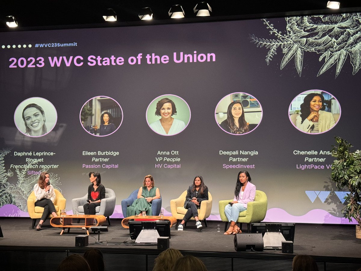 Annulak's tweet photo. So happy to see a panel full of female leaders in the VC industry! #WVC2023Summit 🚀

@eileentso , @AnnaOtt @deepalinangia, @Miz_Nellz @daphneleprince 🎉

CC: Ilia Tzortzopoulou Dora Trachana 

#morphoses #edtech #paris https://t.co/UKV6KOjhi6