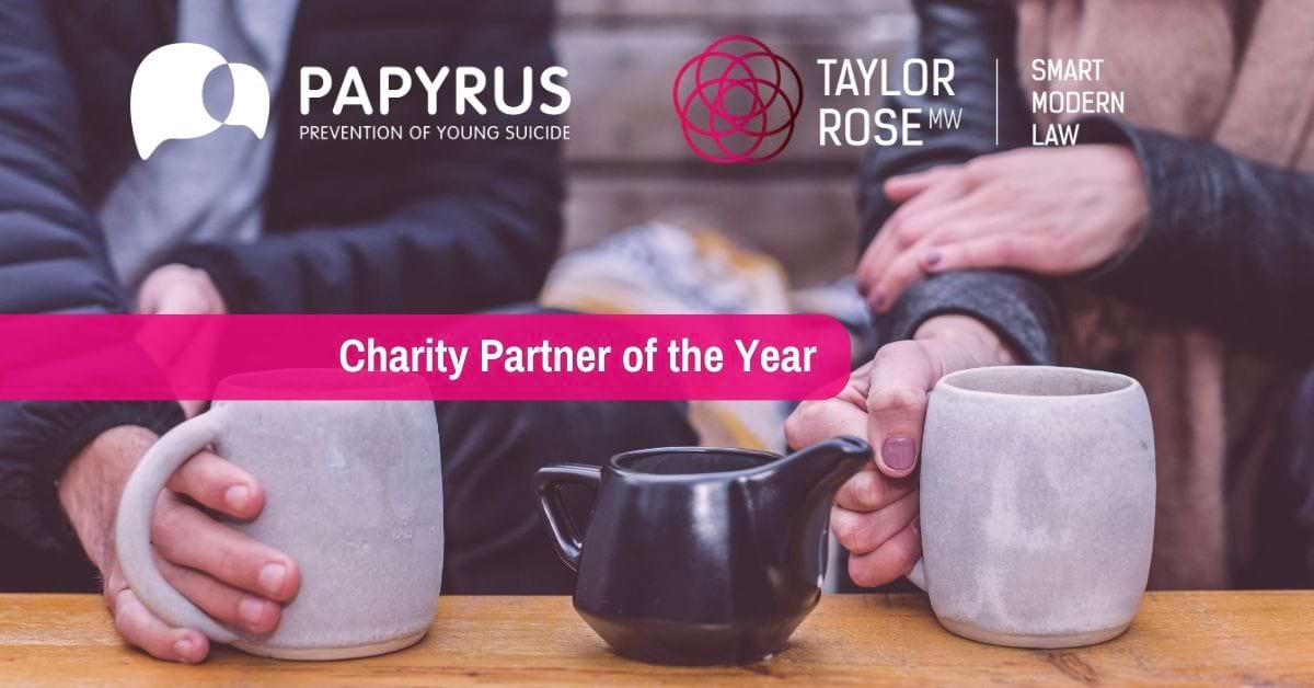 We are delighted to announce our new charity partner for 2023/24 is @PAPYRUS_Charity. Click here to read more: taylor-rose.co.uk/media/news/pos…… #SmartModernLaw #CharityPartner #SmashtheStigma #WeArePAPYRUS