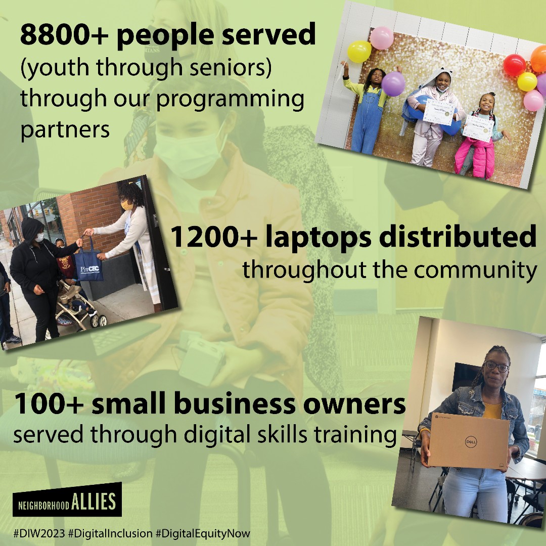 nhbdalliespgh's tweet photo. Since the launch of our Digital Inclusion initiatives in 2019, we’ve made progress towards #DigitalEquityNow in Pittsburgh communities. With your support, we can make even more. Donate at https://t.co/sfuEwEdMvC. 

#DIWeek2023 #LetsBeAllies https://t.co/SR8qnISZNW