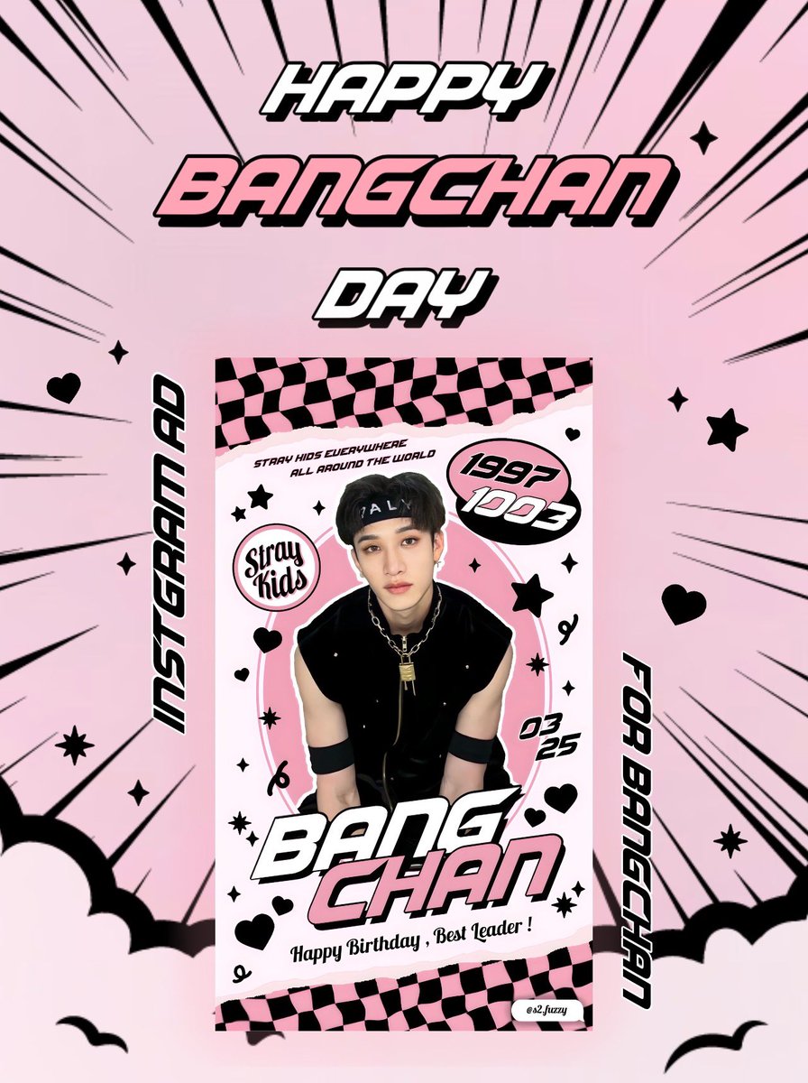 ｡ﾟﾟ･｡･ﾟﾟ｡
ﾟ。𝐇𝐚𝐩𝐩𝐲 𝐁𝐚𝐧𝐠𝐂𝐡𝐚𝐧 𝐃𝐚𝐲 ୨♡୧
　ﾟ･｡･

❤︎ 𝐈𝐧𝐬𝐭𝐠𝐫𝐚𝐦 𝐀𝐃 𝐟𝐨𝐫 𝐁𝐚𝐧𝐠𝐂𝐡𝐚𝐧 ❤︎

🗓 𝐝𝐚𝐭𝐞 : 𝟏𝟎.𝟑
📍 𝐥𝐨𝐜𝐚𝐭𝐢𝐨𝐧 : 𝐊𝐨𝐫𝐞𝐚 𝐉𝐚𝐩𝐚𝐧

#영원히_찬이_곁에_스테이
#TwentySixHugsForBangChan
#HappyBangChanDay