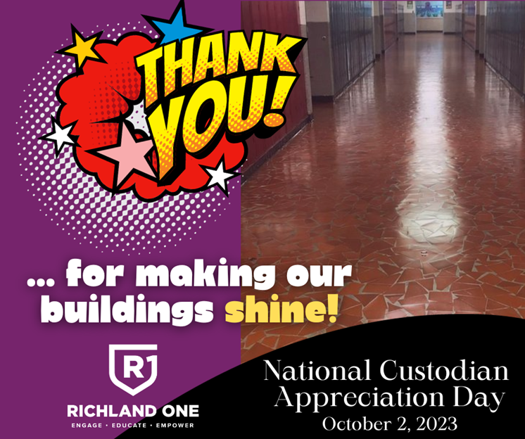 RichlandOne's tweet photo. Today is #NationalCustodianAppreciationDay. Join us in thanking all of the members of our Custodial Services team for the work they do every day. #TeamOne #OneTeam https://t.co/tSccGnRKC8