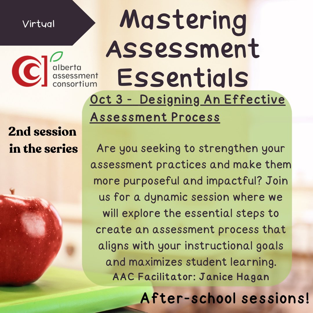 There is still time to register for our upcoming session. events.aac.ab.ca/register/?id=1 @CAschenmeier, @learningongoing, @rmarynow, @Mrs_Laf, @LiMeEv, @LearningIsMyJam, @LeanneoWatson, @GTKnox, @PLore957 #assessmentpractices #assessmentforlearning #AAC #VirtualPD #albertaassessment