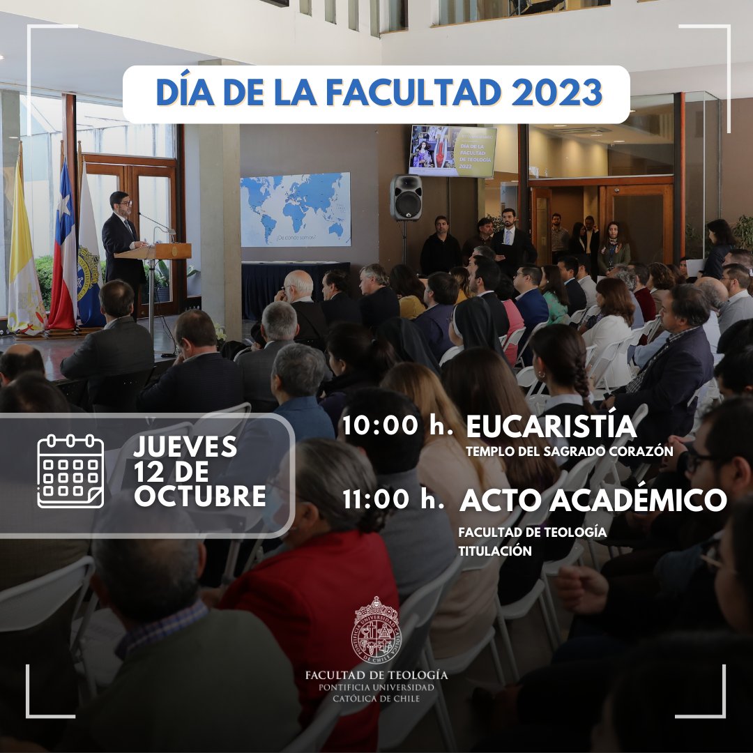 ⛪🎉Se viene la celebración del 88° aniversario de la #FacultaddeTeología, en su tradicional ceremonia del 'Día de la Facultad'. 💌 Invitamos a toda la #comunidaduc a participar de esta importante ceremonia. + INFO ➡️ teologia.uc.cl/actividades/di…