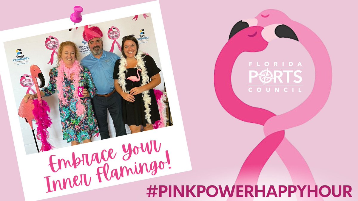 FloridaPorts's tweet photo. Embrace your inner flamingo and support a good cause. Join us tomorrow, Oct. 12, for #PinkPowerHappyHour to support women battling cancer. Proceeds benefit @TMHFORLIFE Foundation. Get your tix here: https://t.co/YdS9dWS0Dp. @mlrubin @ChristyGandy5 @FirstCommerceCU https://t.co/Pfg4afGtop