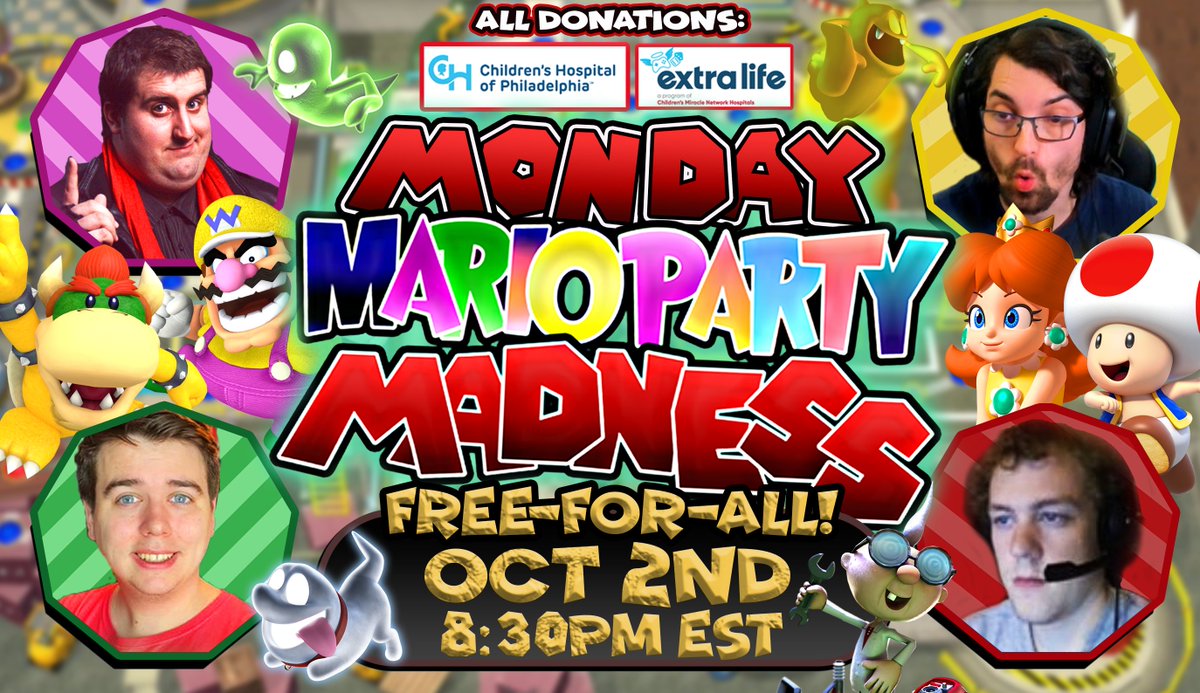 Tonight! 8:30PM EST It's October,  let's get into the Luigi's mansion-spirit for Extra Life! #MarioPartyMadness in E-Gadd's Garage!  @TheRealZakPak  <a href="/Draco655/">Draco655</a> <a href="/PepperRabbit190/">PepperRabbit190</a> 
streaming:
twitch.tv/chrisclark8788
youtube.com/@chrisclark8788
twitch.tv/zakpak