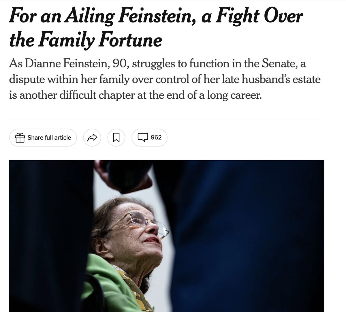 ggreenwald's tweet photo. By the way, over the last 2 years, Feinstein's kids and the kids of her 2nd husband -- military contractor Richard Blum, whose wealth Feinstein often boosted with her Senate work -- have fought viciously over their money, even though Feinstein died with more than $100 million.👇 https://t.co/CbxpALlNfj