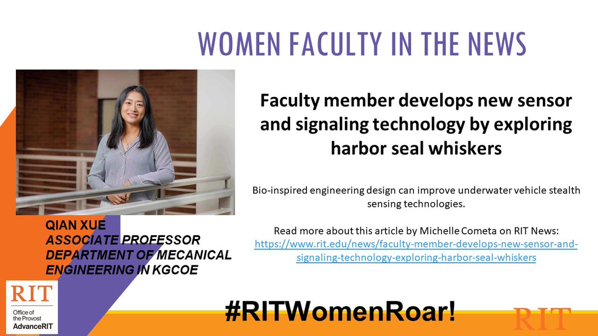 Another women faculty in the news feature for the week! Associate professor Qian Xue developed a new sensor technology piece that can help improve underwater vehicle stealth. All of these articles can be found on RIT News. #RITWomenRoar #Womeninstem #WomenOfRIT