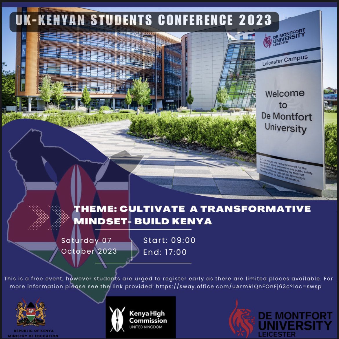 Our annual Conference for Kenyan students in UK universities is happening on Saturday Oct 7 @dmuleicester & you may email education@kenyahighcom.org.uk for late registrations. Karibuni.