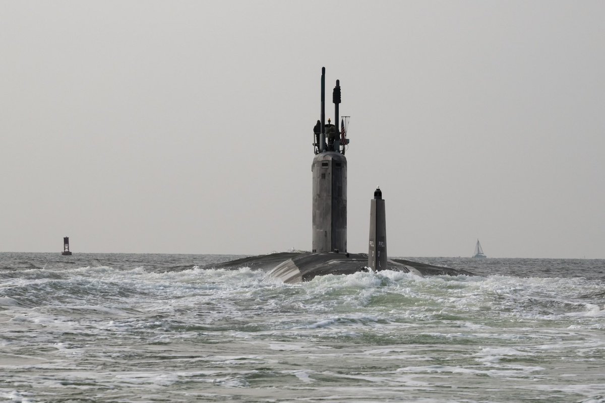 GDElectricBoat's tweet photo. Watching a submarine embark on sea trials is a milestone @GDElectricBoat shipbuilders take pride in, knowing not only did we build an incredible vessel, but a home for the submariners who sail into harm’s way.
 
Pictured is the #ebbuilt SSN 795 Hyman G. Rickover, the 22nd submarine of the Virginia class, heading out from the Groton shipyard on Insurv sea trials over the weekend.