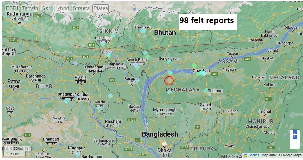 Strong mag. 5.2 #earthquake - Meghalaya, 31 km south of Goalpara , Assam, India, 1. Affected area 2. Primary And secondary waves, 3.Felt Report #earthquake #Earthquakeindia #Assam