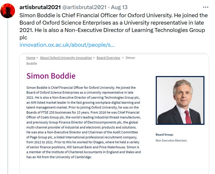 artisbrutal2021's tweet image. Her father Simon Boddie is Chief Financial Officer for Oxford University.