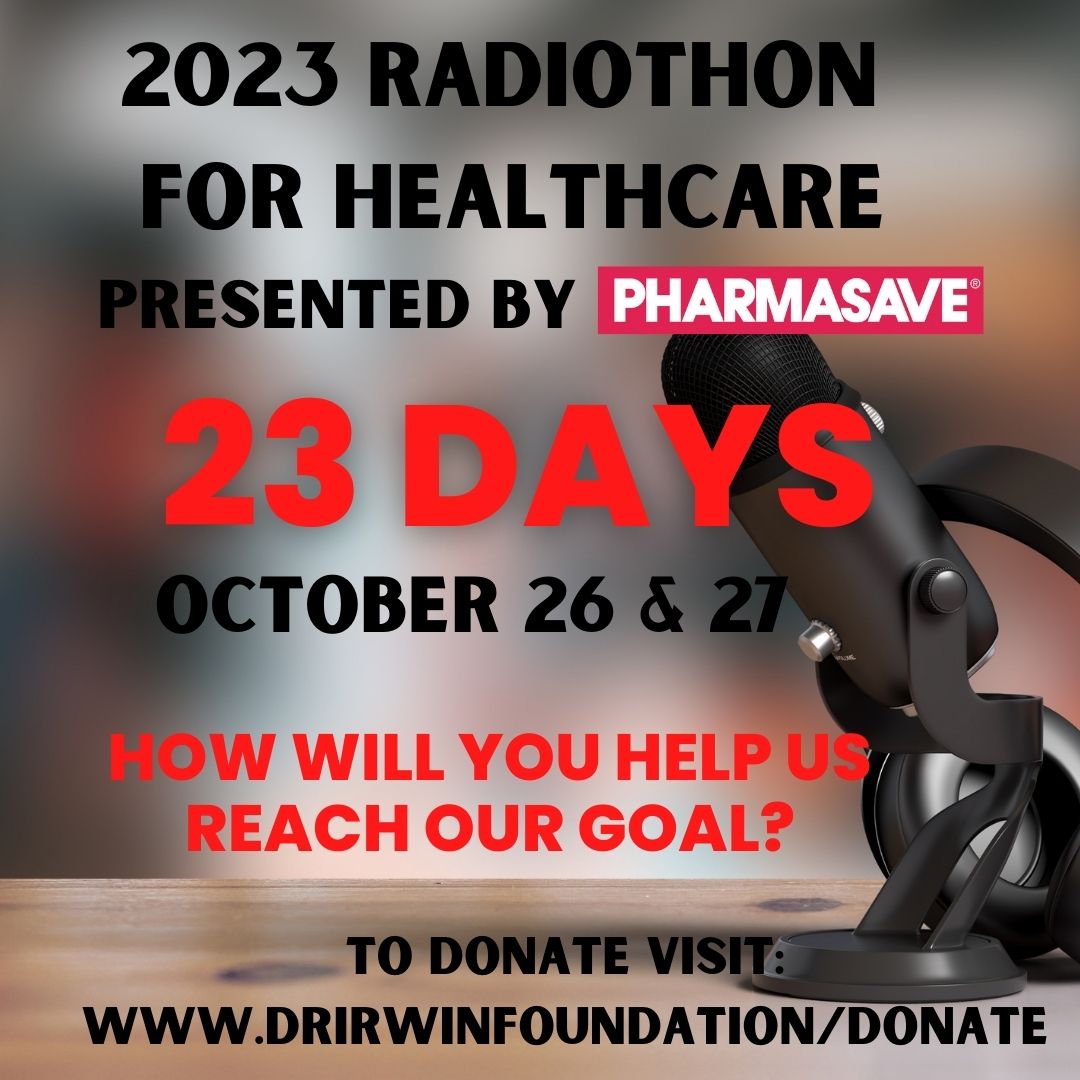 The 2023 Radiothon for Healthcare presented by Pharmasave is only 23 days away!! 
Proceeds from Radiothon will go towards a Thulium Fibre Laser for the Urology department at Cypress Regional Hospital.
Donate: drirwinfoundation.com/donate and help us reach our $150 000 goal!
#donate