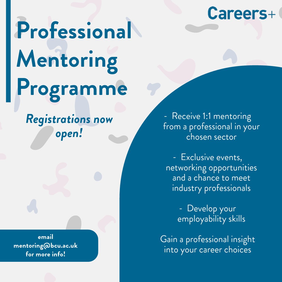 BCU Careers+ (@bcucareersplus) on Twitter photo Registrations for the BCU Professional Mentoring Programme open today!
Check out the link below for more details on how you can get involved!
adobe.ly/46aR3tJ
Any questions? Email mentoring@bcu.ac.uk Registrations for the BCU Professional Mentoring Programme open today!
Check out the link below for more details on how you can get involved!
adobe.ly/46aR3tJ
Any questions? Email mentoring@bcu.ac.uk