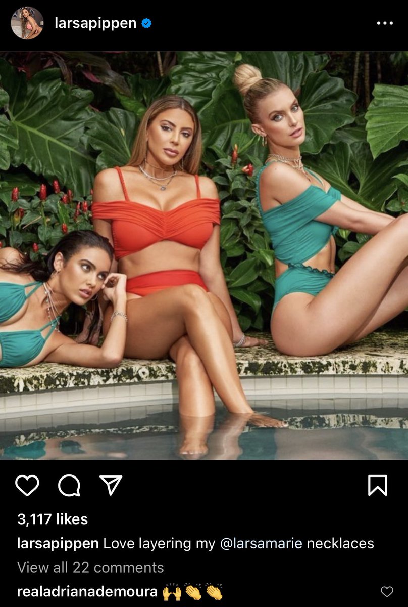 bravobuddies's tweet photo. Adriana is NOW a confirmed #LARSONIST π β the #RHOM friend-of sends some love to star, Larsa Pippen on her latest Instagram post advertising her jewelry line, Larsa Marie. https://t.co/29uwpVDU0h