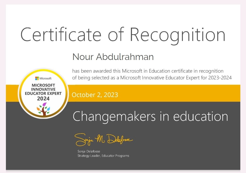 NourAlhudaMS's tweet photo. Thanks @MicrosoftEDU
🏅🥹🤍
اللهم لك الحمد دومًا على جميل عطاياك وجبرك 🤲🌿 https://t.co/2d8JqO5MVK