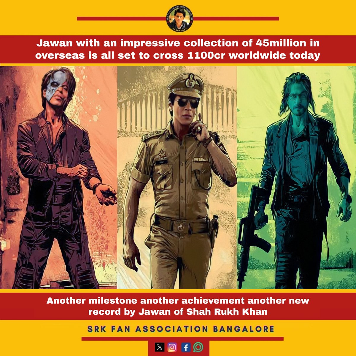Srk_bangalore's tweet image. The HISTORIC Record Breaking collection of Jawan continues at the Box Office.!

With 45 million in overseas #Jawan 
#JawanCreatesHistory all set to cross 1100cr worldwide
#JawanCollection 

One film by #ShahRukhKhan𓀠 with so many records under it.
Baadshah of Bollywood @iamsrk