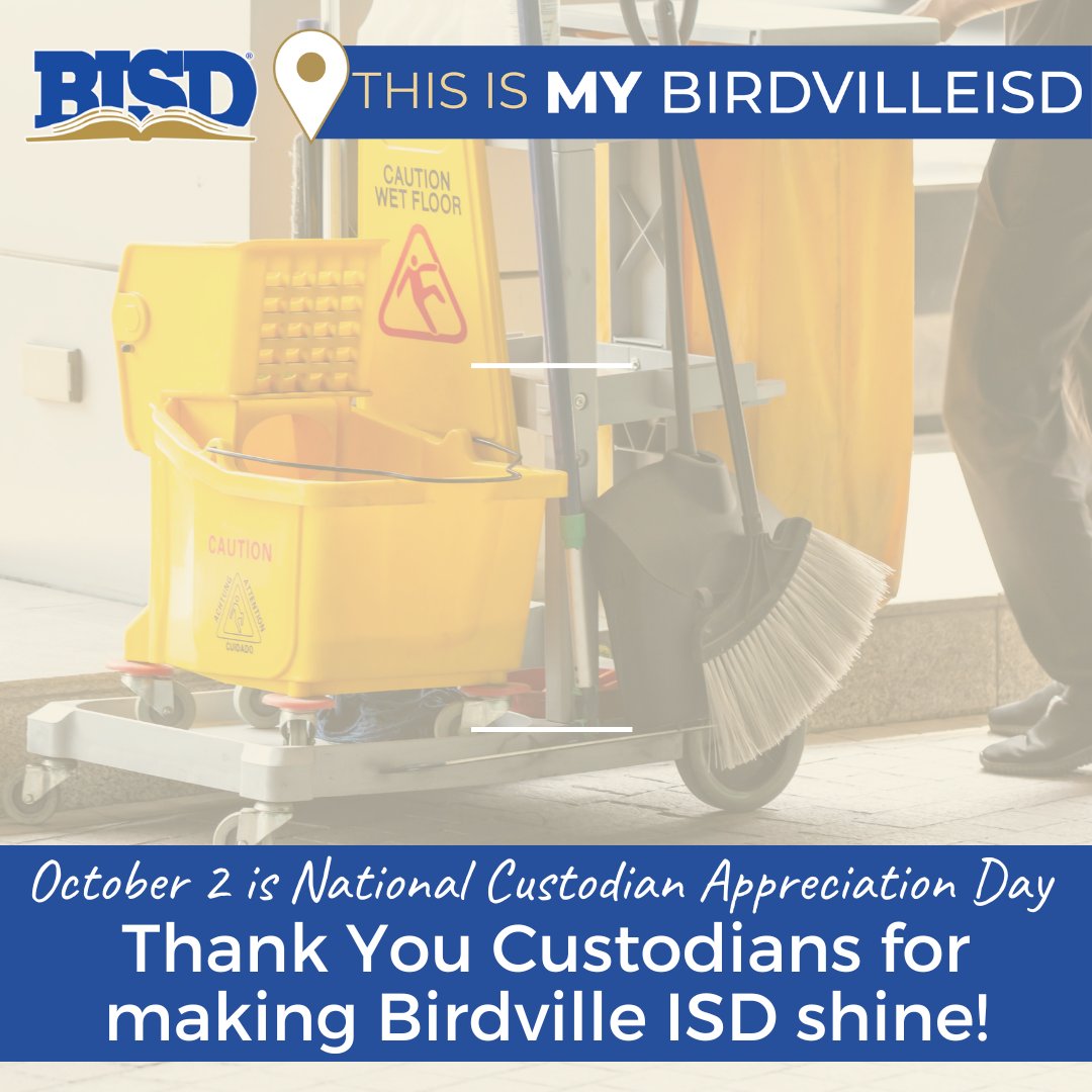 It's National Custodian Appreciation Day! 🎉 A big thank you to all custodians for their hard work and dedication to Birdville ISD! #NationalCustodianAppreciationDay #ThankYouCustodians #ThisismyBirdvilleISD