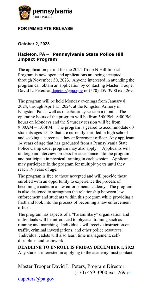 If you know anyone between the ages of 15-18 years of age and are interested in law enforcement, check out this program ⬇️⬇️⬇️
