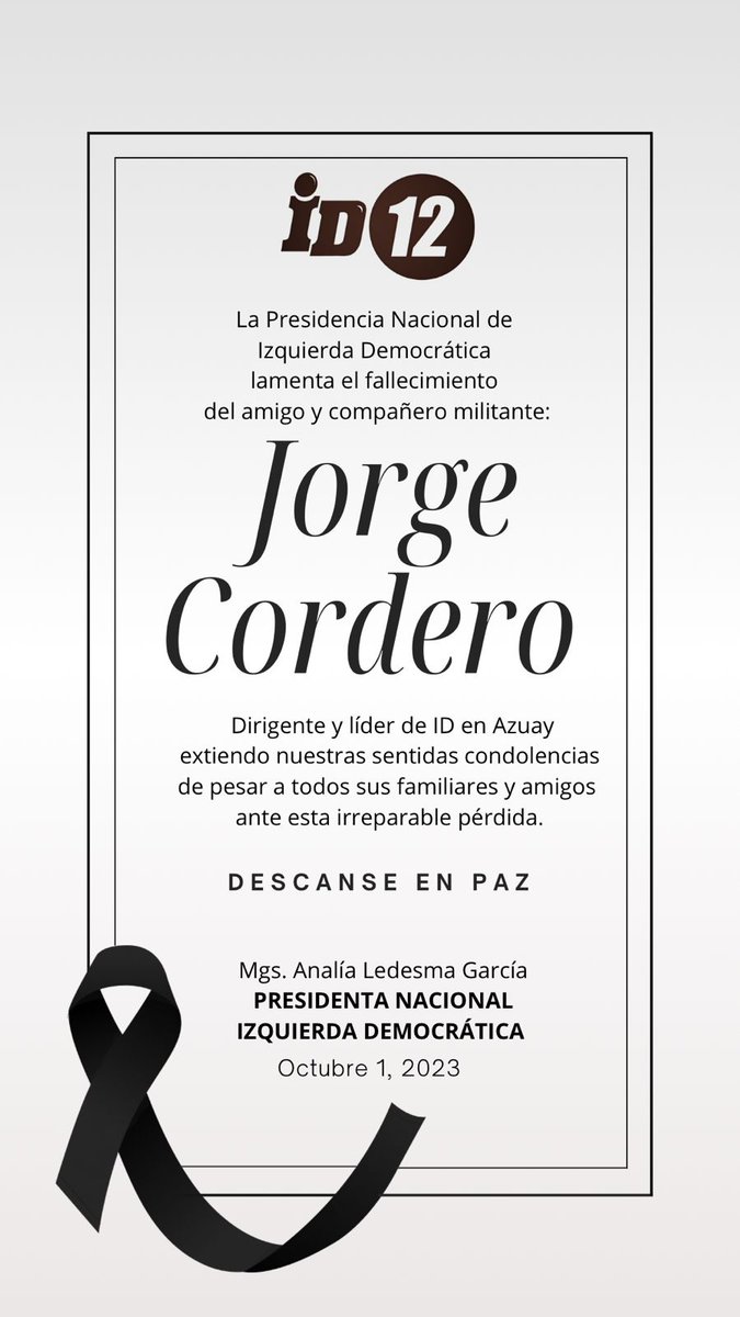 Nuestras condolencias a sus familiares y militancia azuaya.