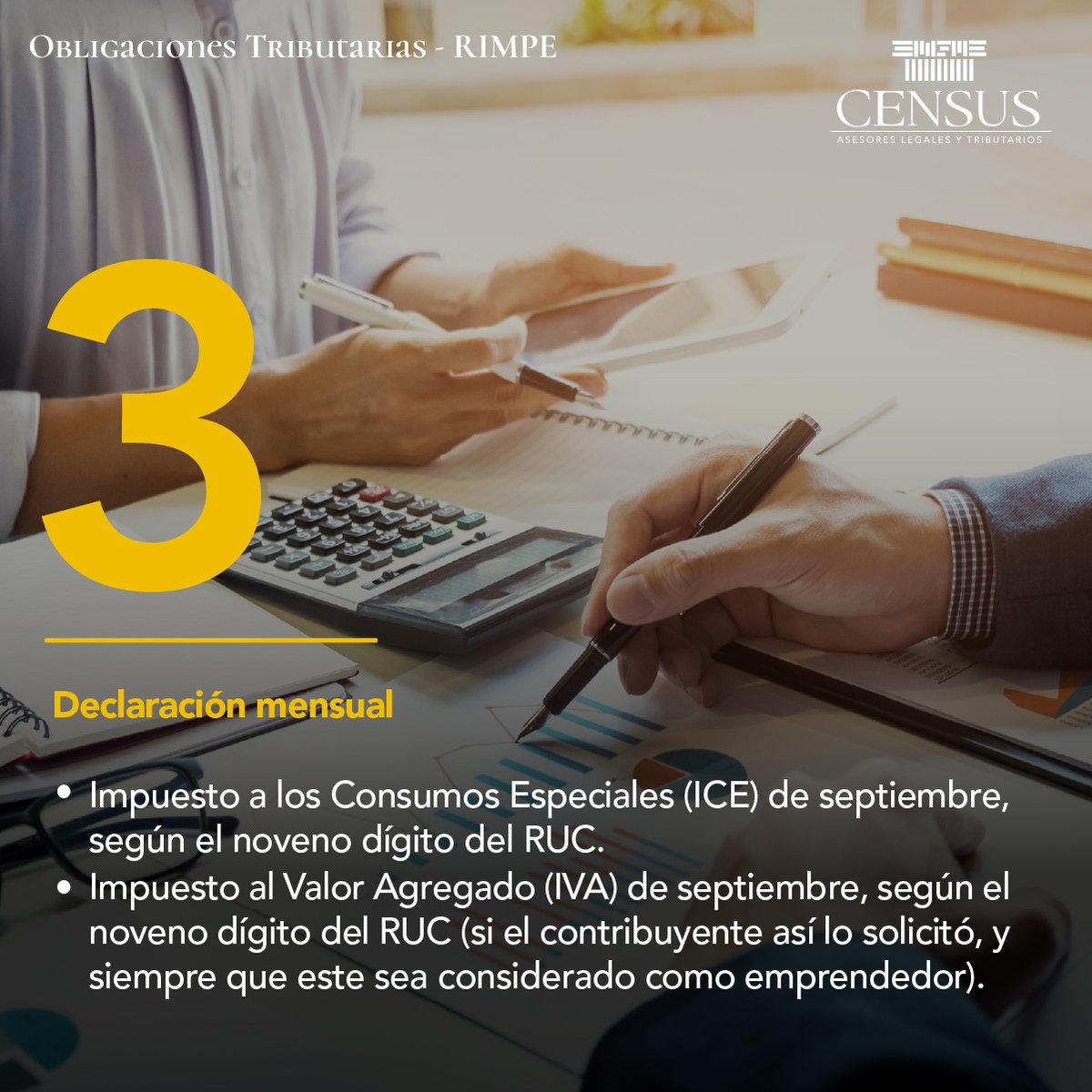 CensusEc's tweet photo. #CensusInforma | Te ofrecemos una recopilación de las #ObligacionesTributarias para el régimen general y al #RIMPE que deben ser cumplidas en octubre. Te recordamos cumplir con estas obligaciones para evitar posibles sanciones y multas.
#AsesoríaTributaria #Impuestos #SRI 📊💼 https://t.co/pYo3ZqFGGf