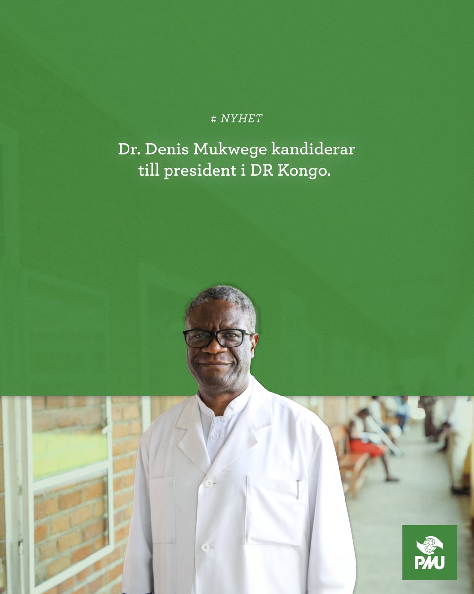 Mukwege kandiderar till president i DR Kongo! PMU vill tacka Mukwege för alla år av samarbete och för den fantastiska insats han har gjort på Panzisjukhuset. Vi önskar honom allt gott i det han nu kliver in i och Guds rika välsignelser. @PanziFoundation pmu.se/nyheter/nobelp…