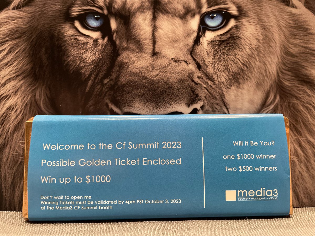 Who has the Golden Tickets??
Check your <a href="/coldfusion/">Adobe ColdFusion</a> registration bag for Candy Bar with #goldentickets
Media3.net $$$ cash prize give away!!
#coldfusionsummit2023 #AdobeColdfusion #Media3booth