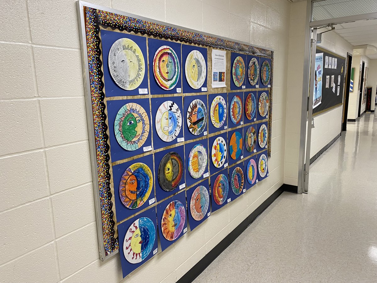 Finally sharing our "One School One Book" inspired art projects from <a href="/D45YorkCenter/">York Center School</a>! Students all read the book "Ways to Make Sunshine," and in art class each grade created a sun inspired artwork.  I love how the halls are filled with sunshine right now!