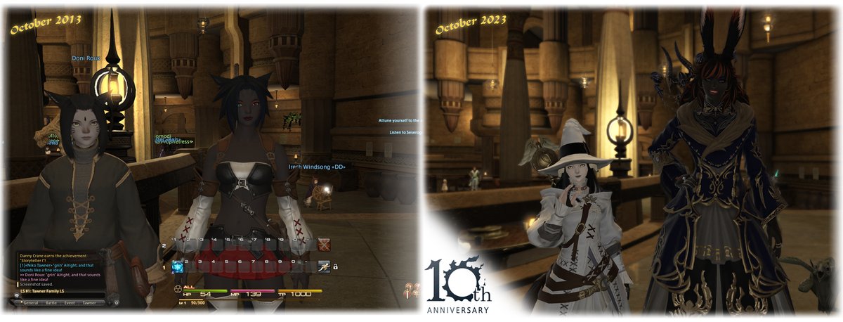NikkyVix's tweet photo. Ten years ago: First screenshot. First bold steps. First KO by a lv12 tortoise. >:(
Adventures. Setbacks. Perils. Triumphs! Friends made, Raid Gods slain, Realms saved.

And never alone for a second of it!

Better rez: https://t.co/GVROZWkWeW
#FFXIV https://t.co/woqhrJVbPO