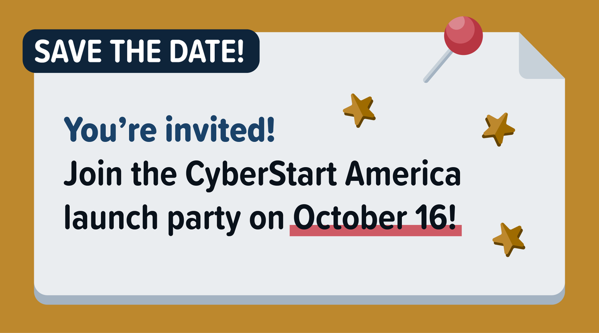Want to join our launch party on October 16? 🥳 By playing CyberStart on launch day you can: 🏁 Race for points in our launch day Group 🏅 Win an exclusive Launch Legend badge 🤩 Gain recognition on day one! Sign up! ➡ bit.ly/3EdYnti #csalaunch #csalaunchparty