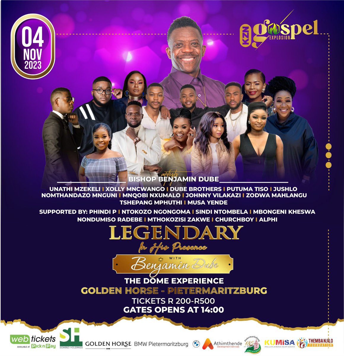 KZN_GospelX's tweet photo. Join the Legendary 'In His Presence' Team for a KZN Gospel Explosion! 🎶✨ 

Get ready for an unforgettable night of praise with the iconic Benjamin Dube and an incredible lineup of supporting artists.

 It's going to be a musical experience like no other! 🙌🎤 

Limited  tickets available: https://t.co/jypjIXWdnh
#kzngospelexplosion23 #lihppietermaritzburg
