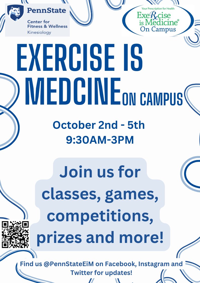 Join us for Exercise is Medicine Week! Activities and Giveaways all week! Try YOGA on the HUB Lawn today at 1:00 pm. #eim #eimoc #psueim