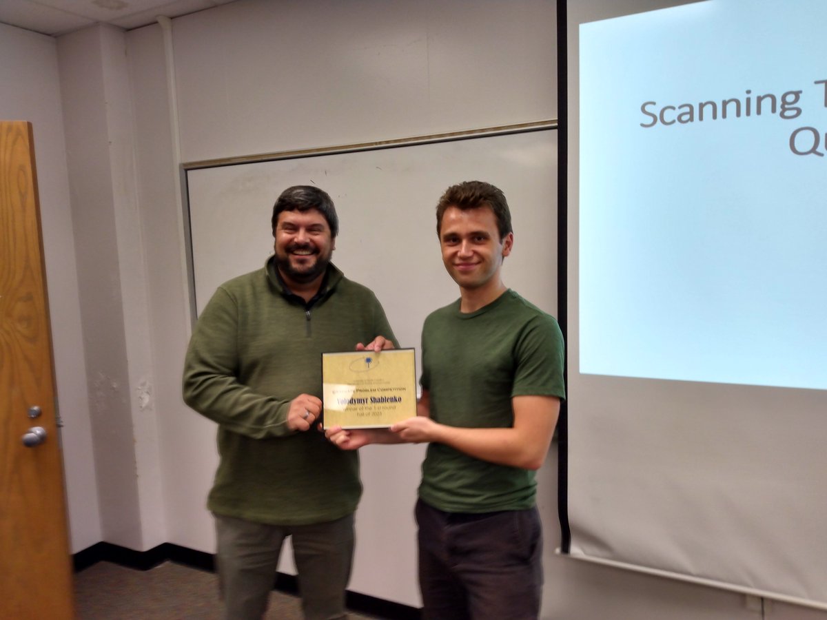UofSCPhysics's tweet photo. Congratulations to Volodymyr Shablenko, the winner of the first round of the Graduate problem-solving competition! https://t.co/GHinTPZ743
