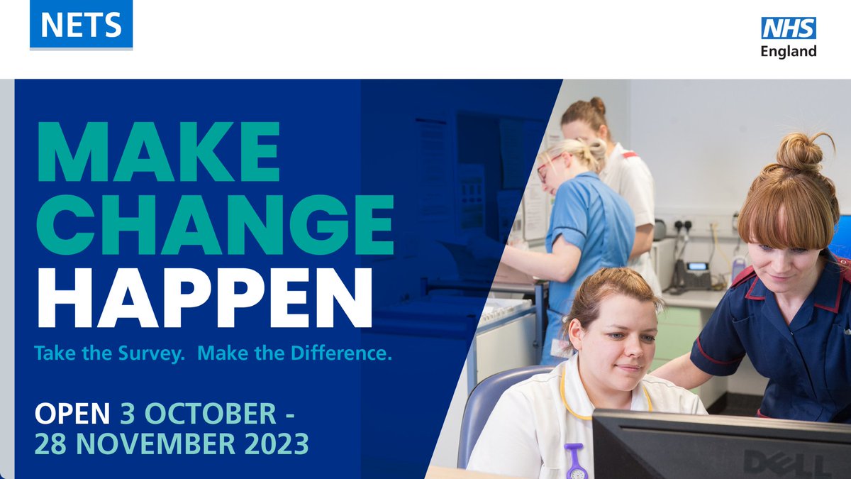 Excited to see the launch of the NHS England 2023 NETS survey - opens tomorrow 3/10/23 to the 28/11/23 - link for our NW healthcare students to complete poll.hee.nhs.uk/s/nets23/ @andrea_boland @0801Gabby @NHSE_WTE @jean_hayles @NHSNW