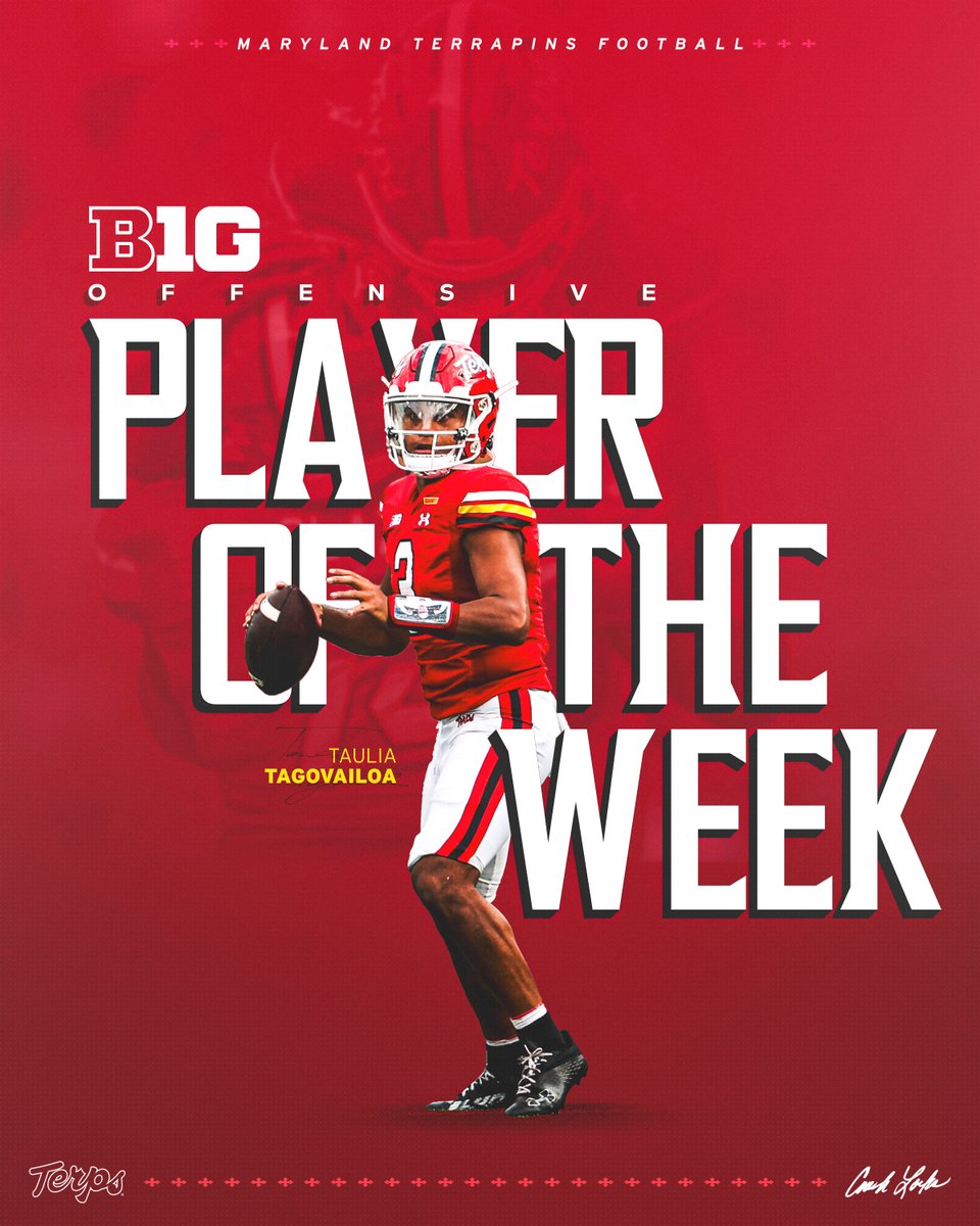 24-34 352 yards 5 Passing TDs 1 Rushing TD Taulia is the Big Ten Offensive Player of the Week! ➡️ go.umd.edu/3RIs5NL