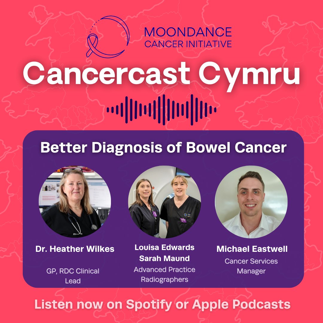 In this episode of Cancercast Cymru, Dr. Heather Wilkes (@HeatherFWilkes), Michael Eastwell, Louisa Edwards (@louy74), & Sarah Maund discuss how their projects are moving collectively towards a shared vision for better bowel cancer diagnosis.

Listen here: moondance-cancer.wales/research-insig…