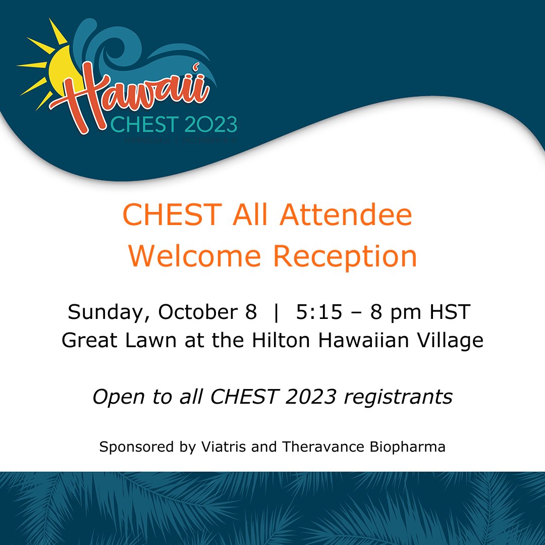 Kick off your #CHEST2023 meeting experience by celebrating the heritage of the Pacific Islands with live music, dancing, and a Hawaiian feast. Join your friends and colleagues at our Welcome Reception on Sunday, and check out other special events: hubs.la/Q023ks8K0