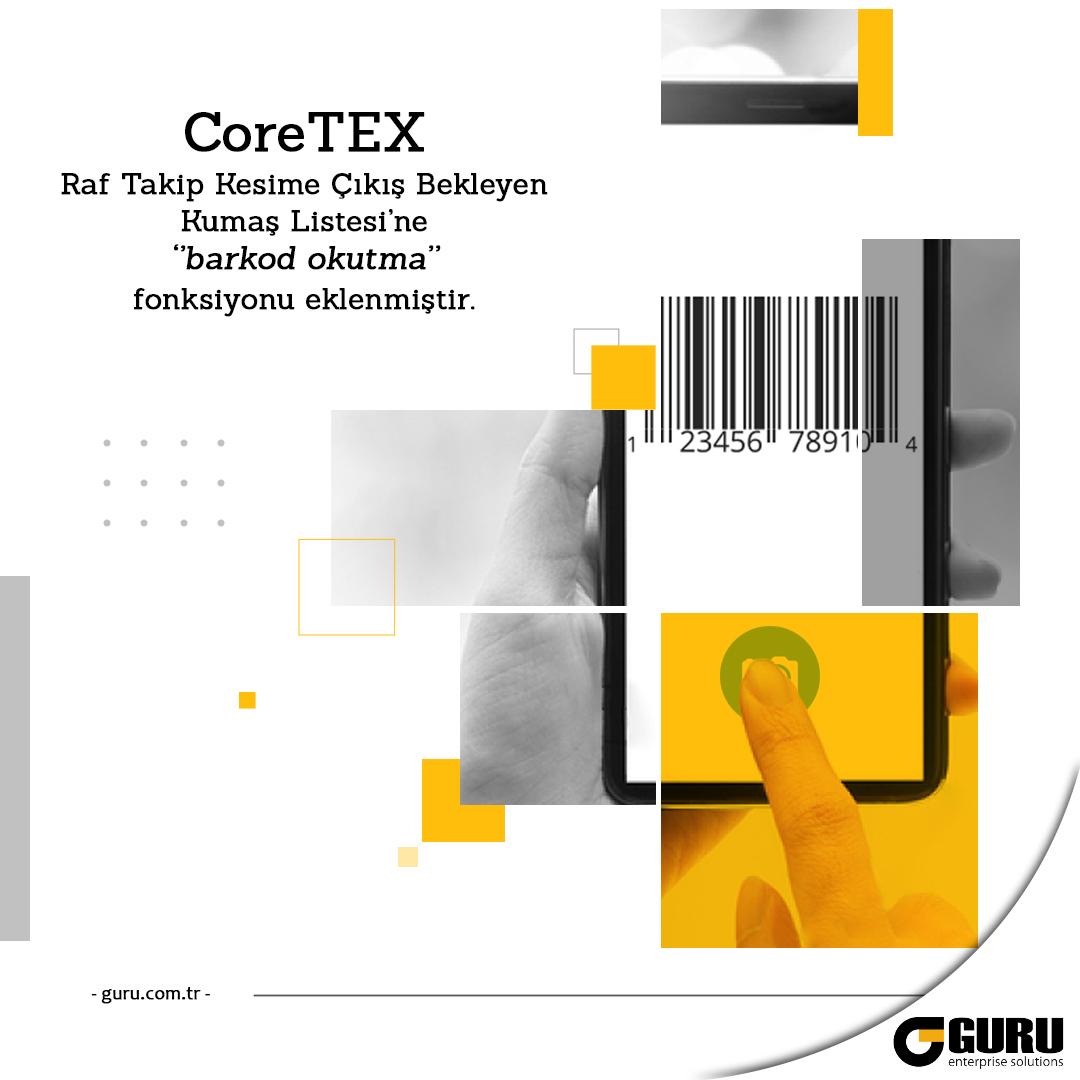 GuruYazilim's tweet photo. CoreTEX Raf Takip Kesime Çıkış Bekleyen Kumaş Listesi’ne ‘’barkod okutma’’ fonksiyonu eklenmiştir.
#CoreTEX #ERP #üretimyönetimi #üretimyazılımı #proje #projeuygulama #tekstil #konfeksiyon #yazilim #üretim #sistem #erişim #bilişim #uygulama #guruyazılım https://t.co/fEXgmvqJUT
