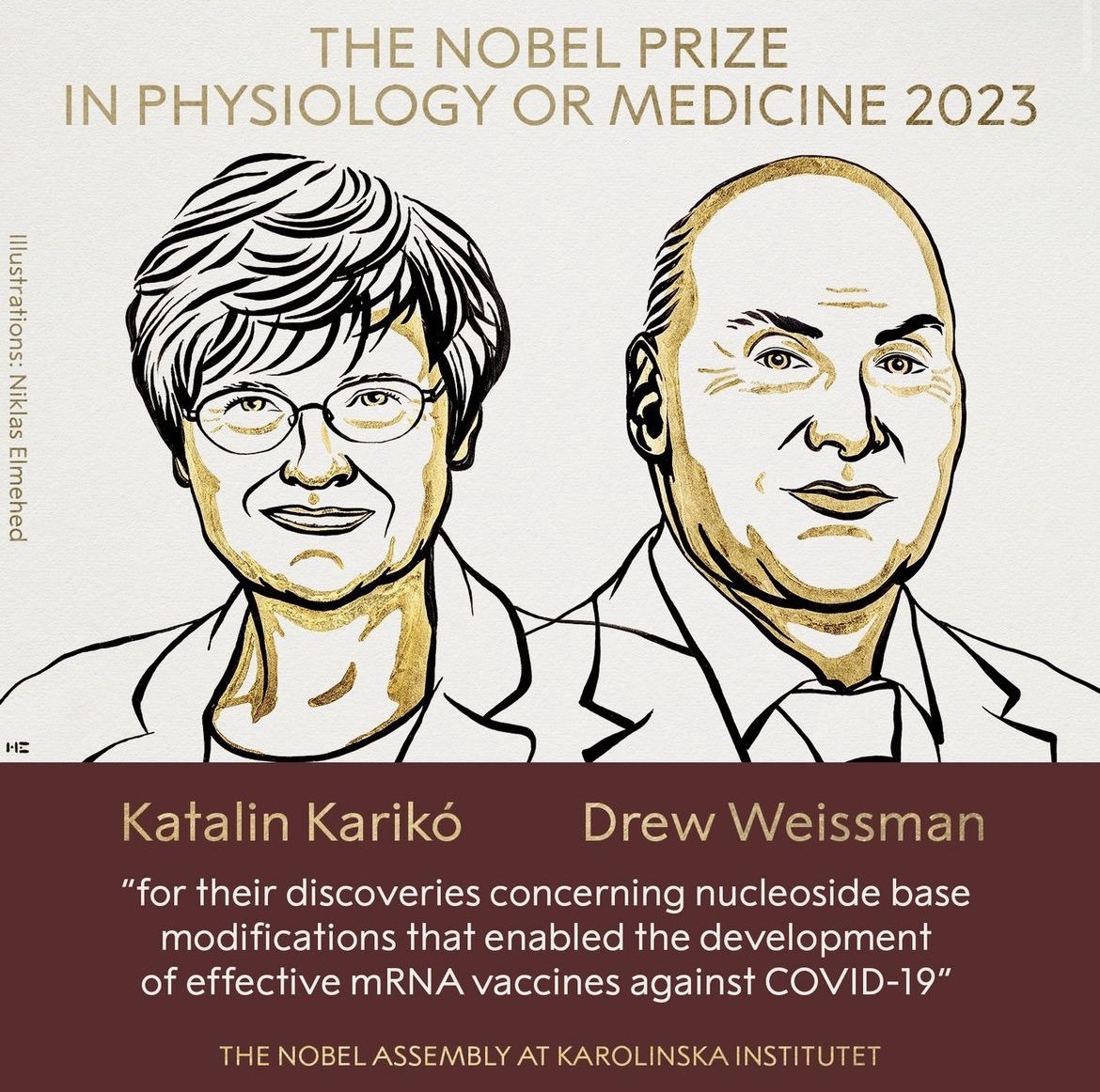 So deserving. Their efforts saved millions of lives. This is the power of #science and how it can help improve people's lives. 

#NobelPrize #NobelPrize2023 #Nobel2023 #KatalinKariko #DrewWeissman #vaccine