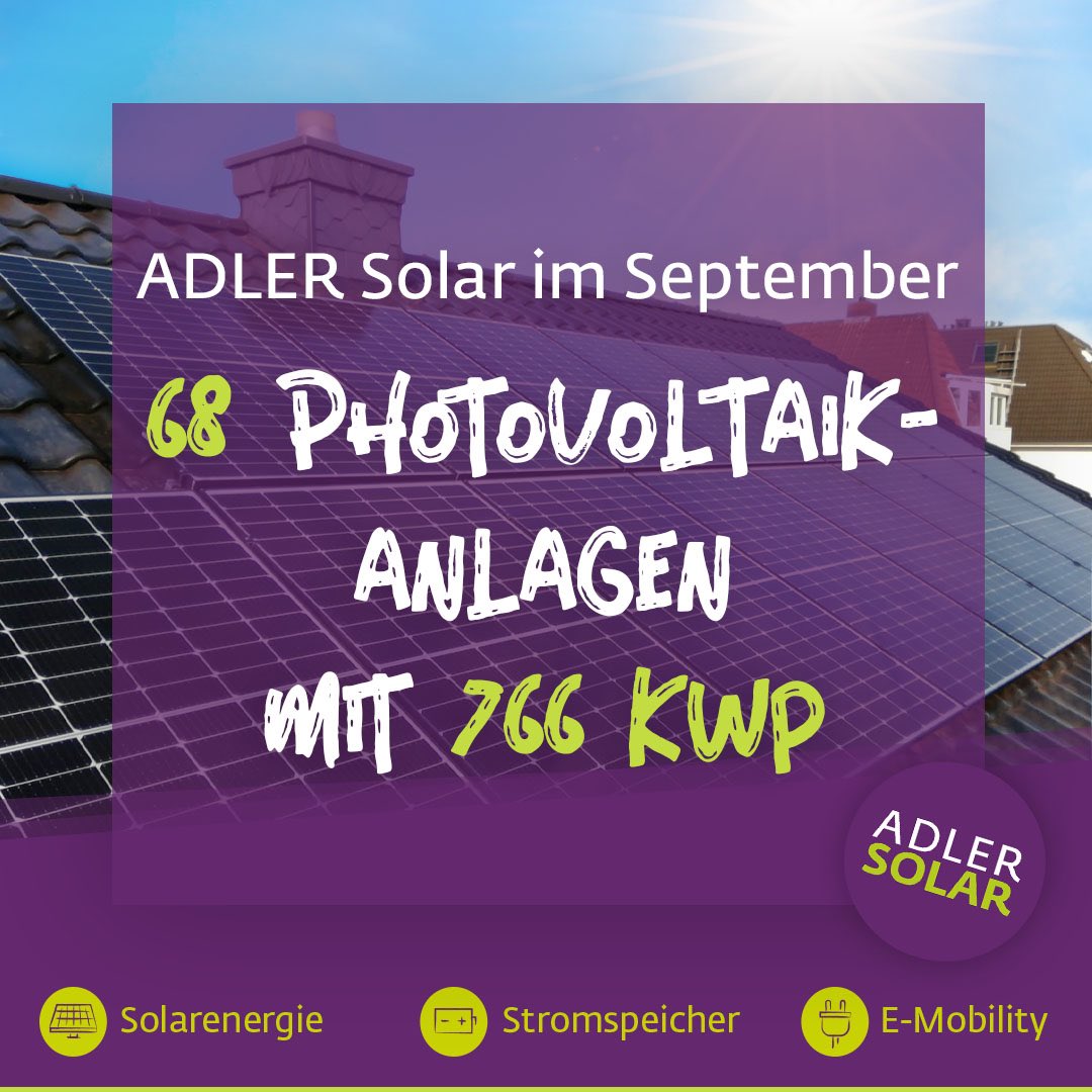 adlersolar's tweet photo. 68 neue PV Anlagen mit 766 kWp haben wir #Solarexperten im zurückliegenden Monat in und um #Bremen fertiggestellt. 

Unseren Kundinnen &amp; Kunden Dank für das in uns gesetzte Vertrauen. Unser tolles Team plant und baut auch im Oktober weiter an der Energiewende #Photovoltaik #Solar https://t.co/ptOf4fsgg6